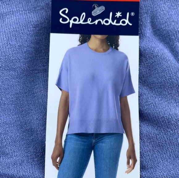 NWT Splendid Women's Short Sleeve Knit Top sweater, Blue - Picture 1 of 7